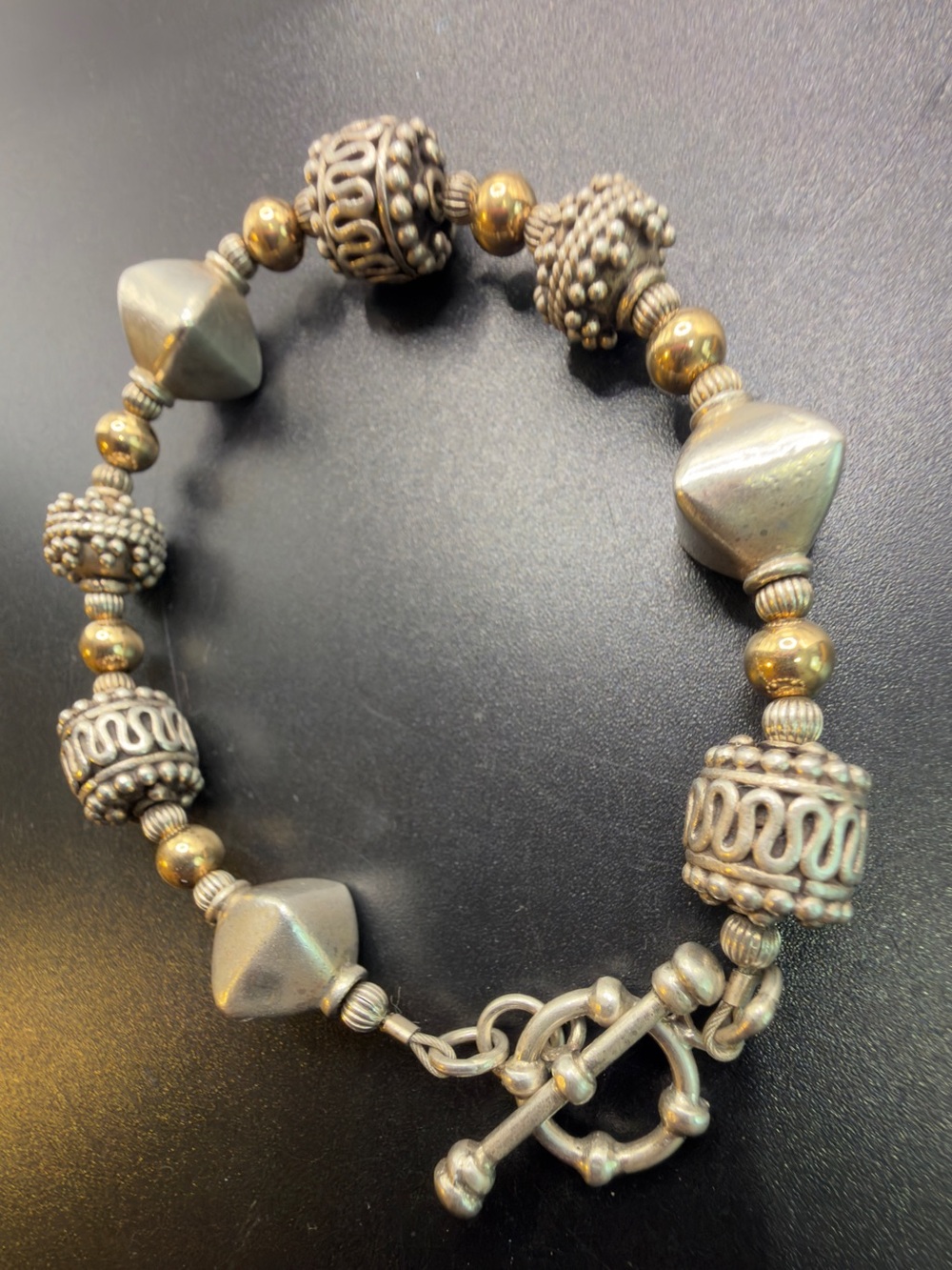 SILPADA 925 STERLING SILVER & GOLD FILLED RETIRED B1223 BEAD BRACELET TOGGLE